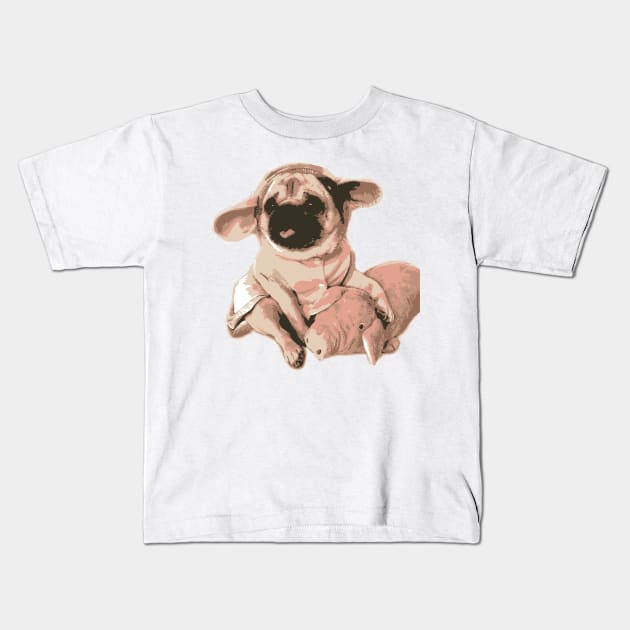 dog with pig - oil paint Kids T-Shirt by ngoclucbkhn